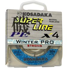 Леска зимняя плетеная Kosadaka SUPER LINE PE X4 Winter 0,05-0,08 PRO 50 м,  голубой